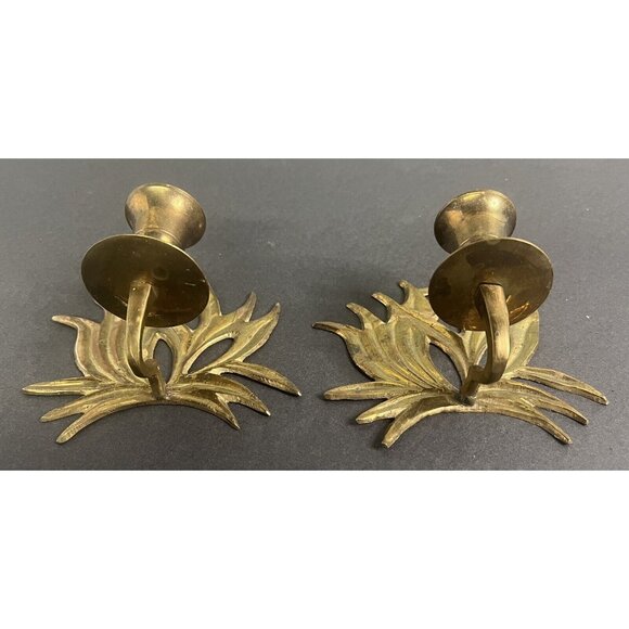 Set of Vintage Brass Lotus Flower‎ Decorative Wall Candleholder Metal Sconces - Picture 2 of 13